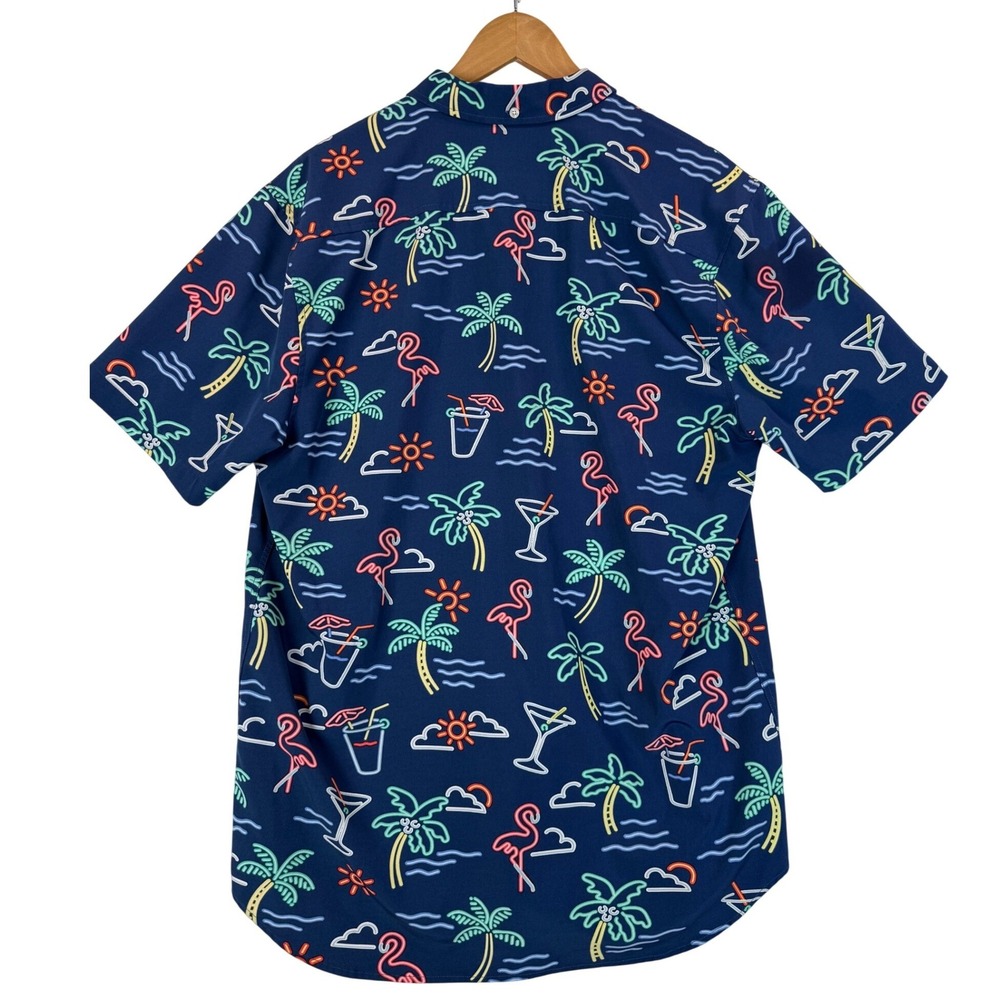 Chubbies Performance Neon Lights Short Sleeve Navy Button Down Casual Shirt Sz L - Picture 2 of 7